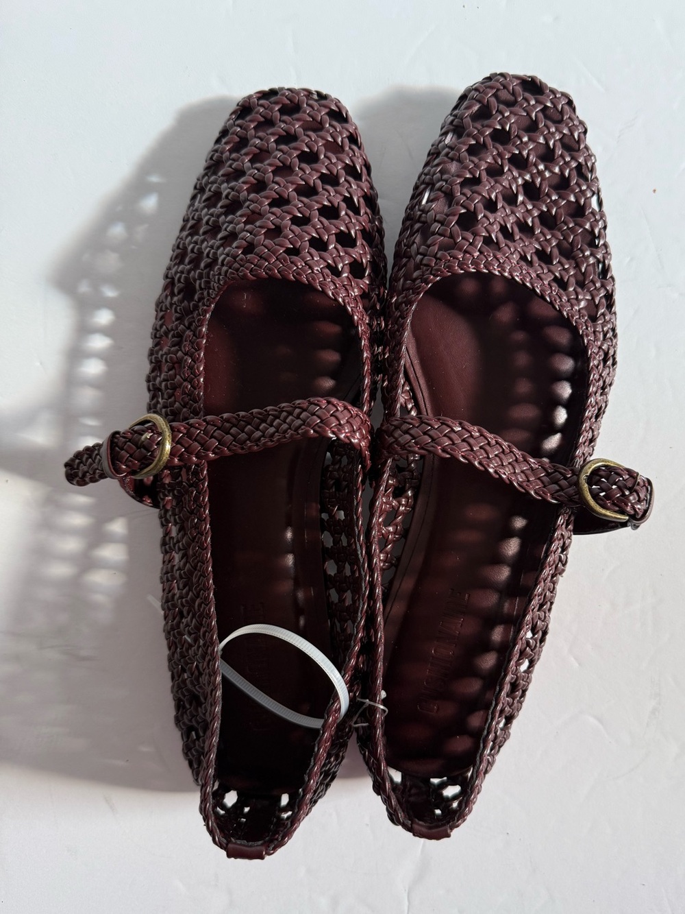 Braided Mary Jane Flats in Deep Burgundy Flats Shoes Mesh Modern 10